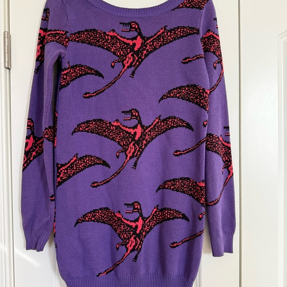 Vintage Betsey Johnson Pterodactyl Dinosaur 80s Punk Rare Sweater Dress Sz L - Picture 5 of 9